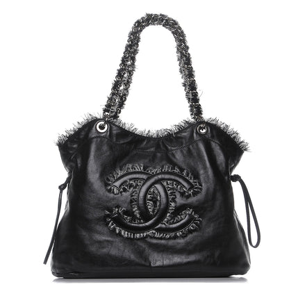 Chanel Tweed Lambskin Drawstring Tweedy Tote Black 1 of 8