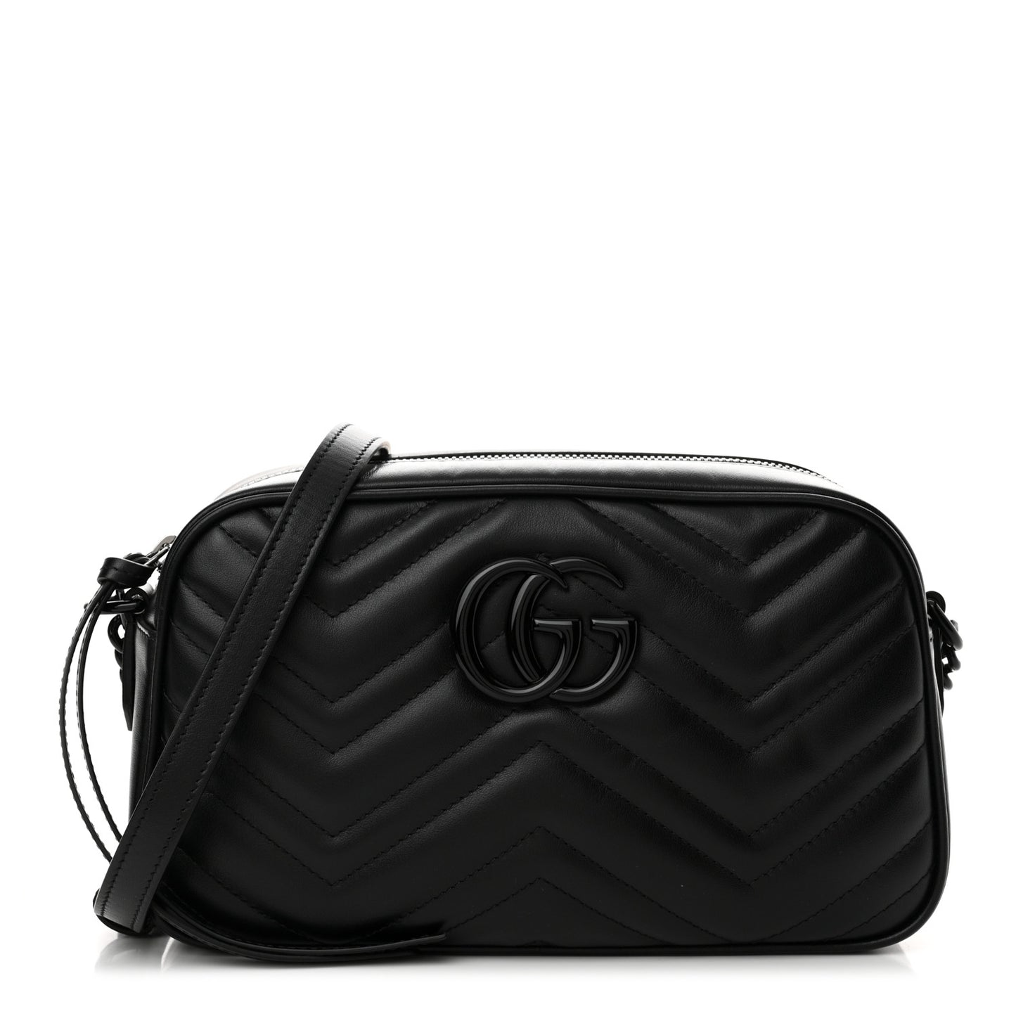 Calfskin Matelasse Monochrome Small GG Marmont Chain Shoulder Bag Black