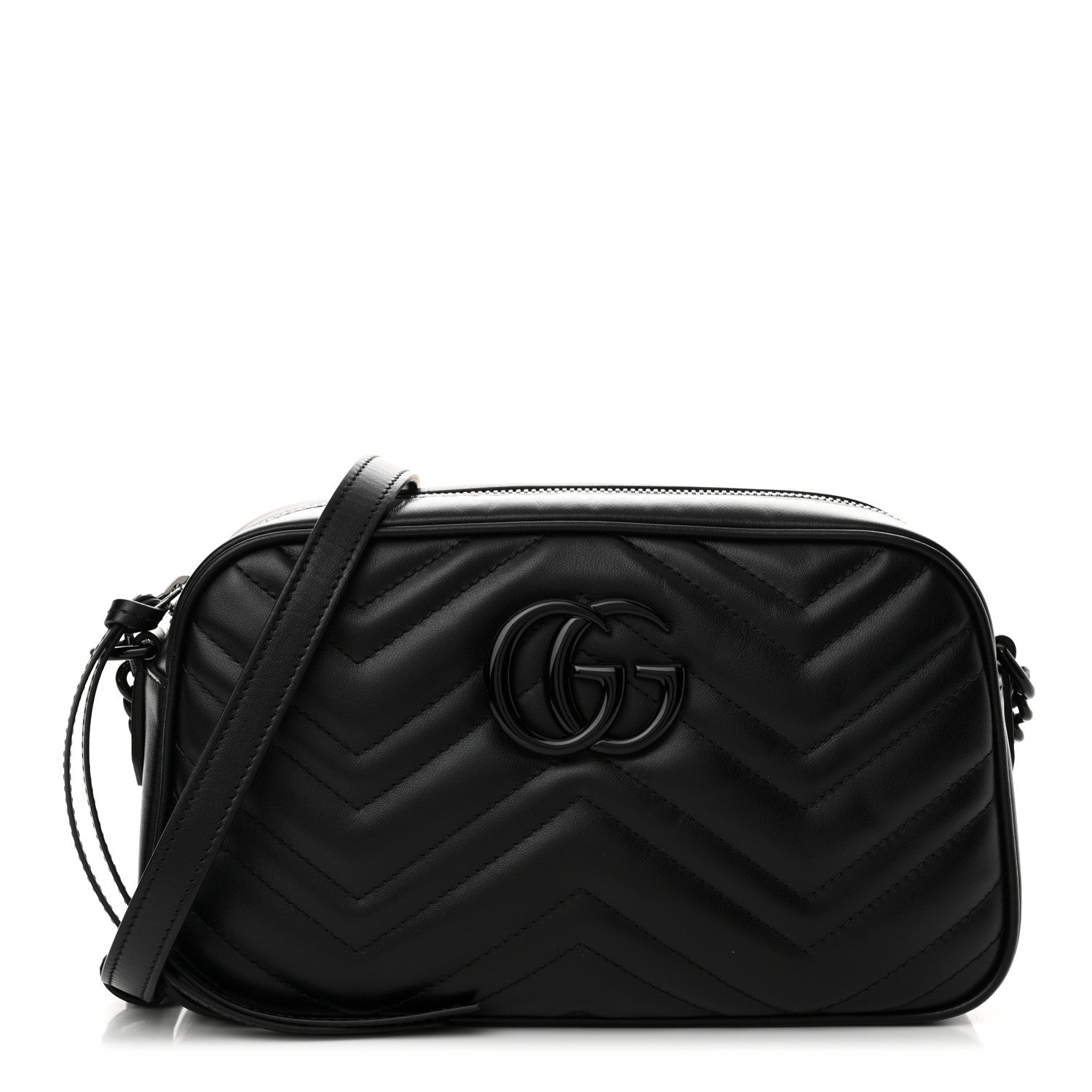 Gucci Calfskin Matelasse Monochrome Small GG Marmont Chain Shoulder Bag Black 1 of 13