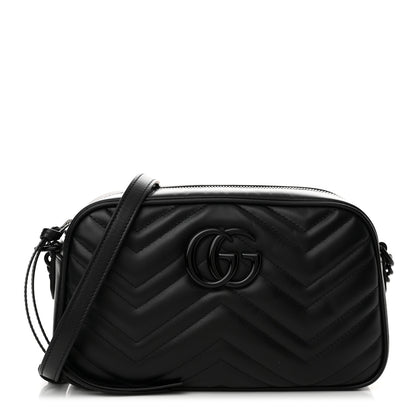Gucci Calfskin Matelasse Monochrome Small GG Marmont Chain Shoulder Bag Black 1 of 13