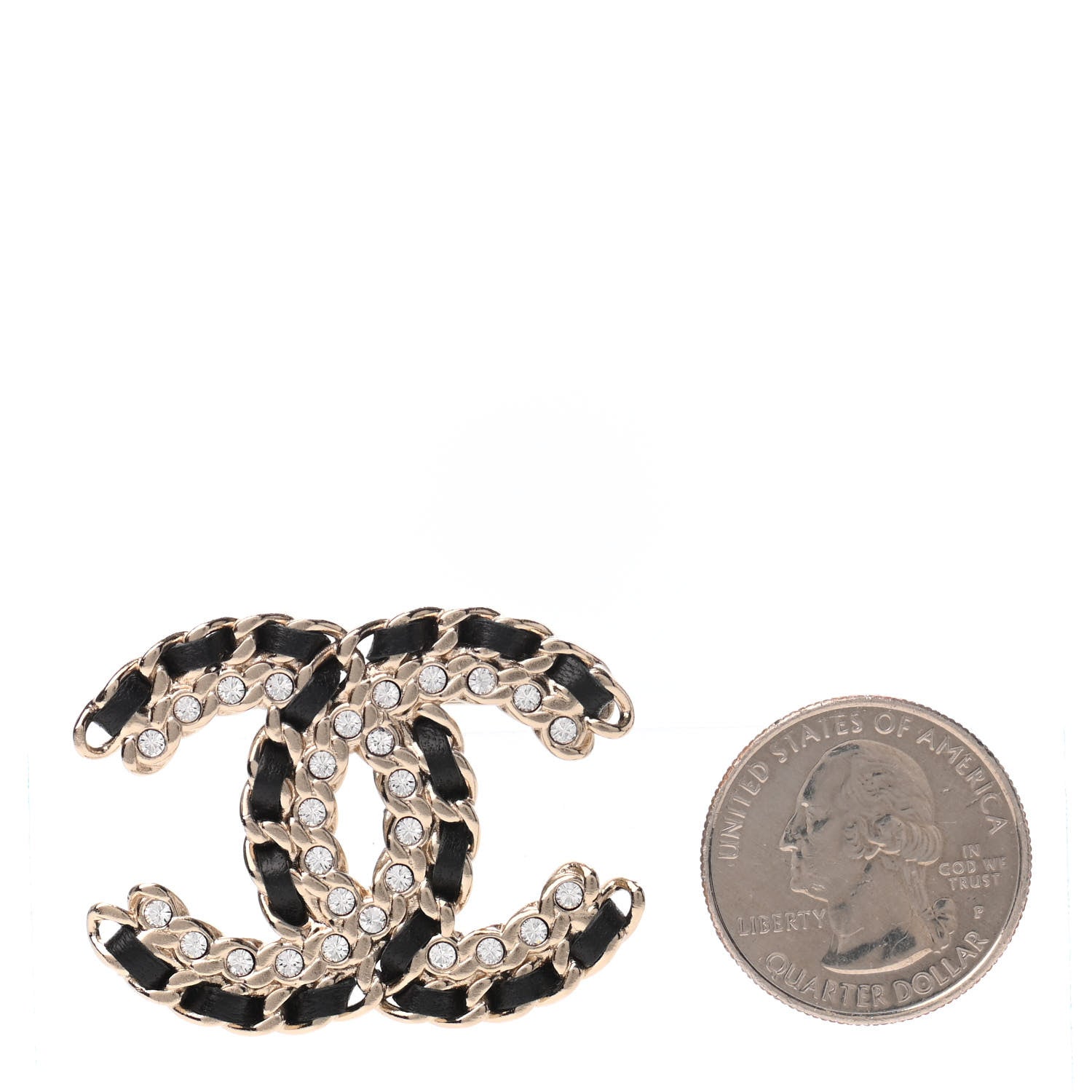 Chanel Lambskin Crystal Vintage Allure CC Chain Brooch Black Gold 2 of 4