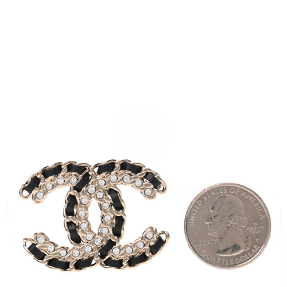 Chanel Lambskin Crystal Vintage Allure CC Chain Brooch Black Gold 2 of 4