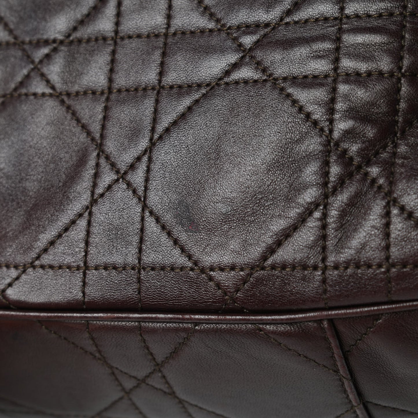 Lambskin Cannage Drawstring Bag Dark Brown