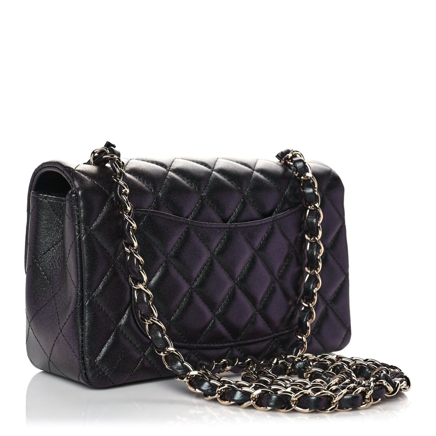 Iridescent Lambskin Quilted Mini Rectangular Flap Black