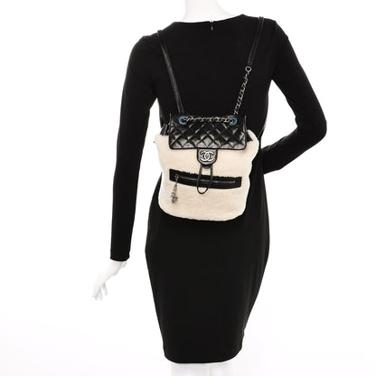 Chanel Glazed Calfskin Shearling Quilted Small Mountain Backpack Black Ivory 2 of 7