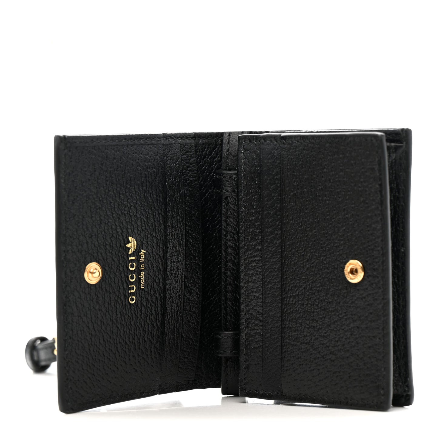 X ADIDAS Textured Dollar Calfskin Trefoil Horsebit 1955 Card Case Wallet With Strap Black Off White