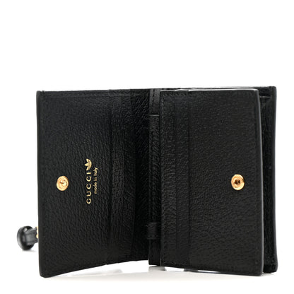 Gucci X ADIDAS Textured Dollar Calfskin Trefoil Horsebit 1955 Card Case Wallet With Strap Black Off White 5 of 8