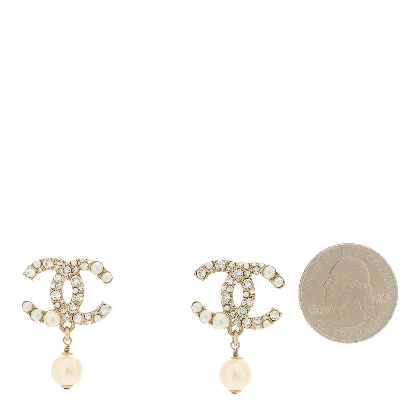 Crystal Pearl CC Drop Earrings Gold Pearly White