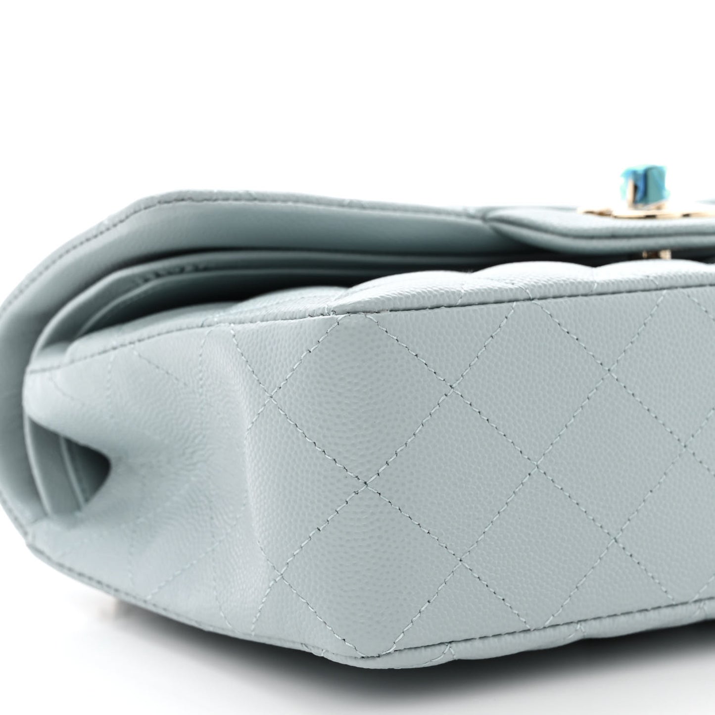 Caviar Quilted Small Double Flap Light Blue
