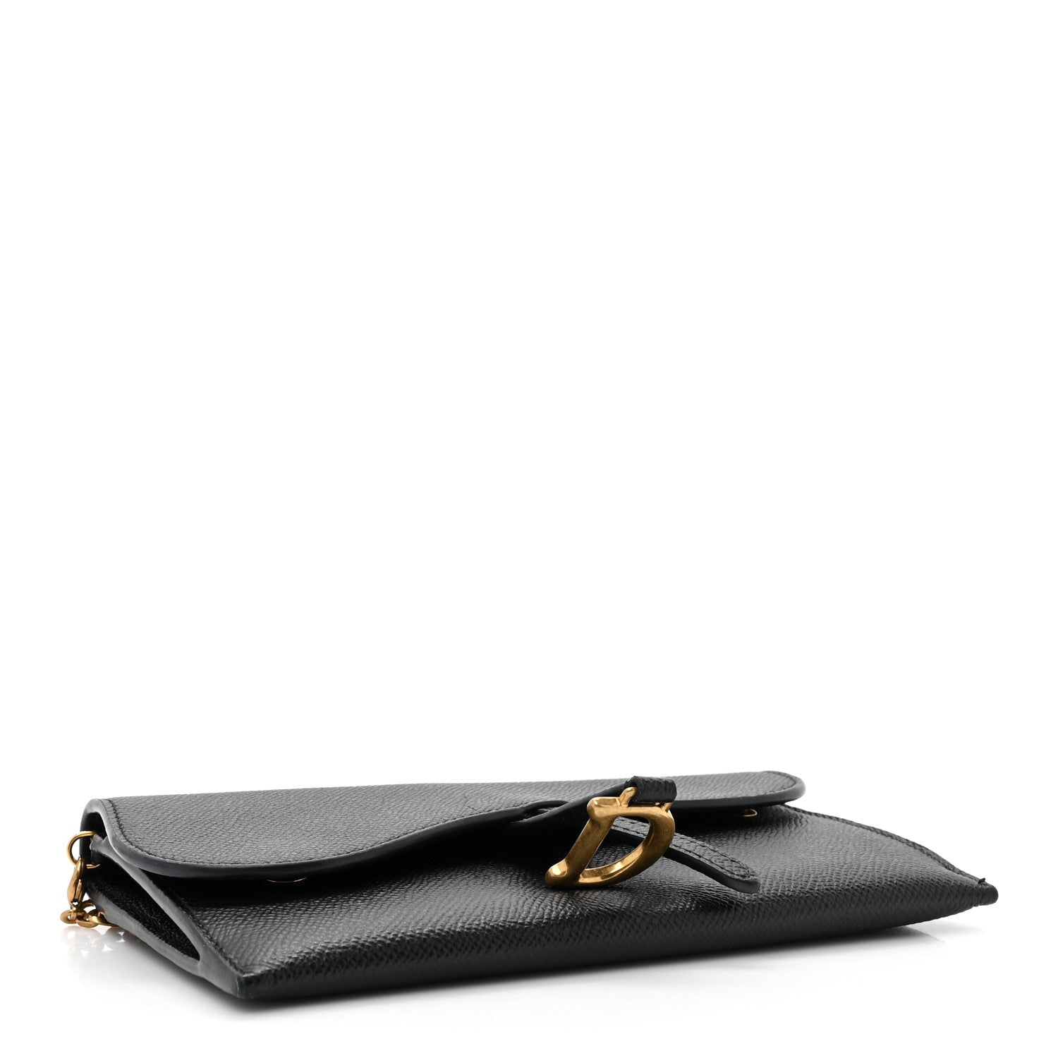 Christian Dior Grained Calfskin Saddle Chain Wallet Pouch Black 5 of 13