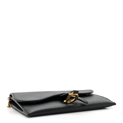 Christian Dior Grained Calfskin Saddle Chain Wallet Pouch Black 5 of 13