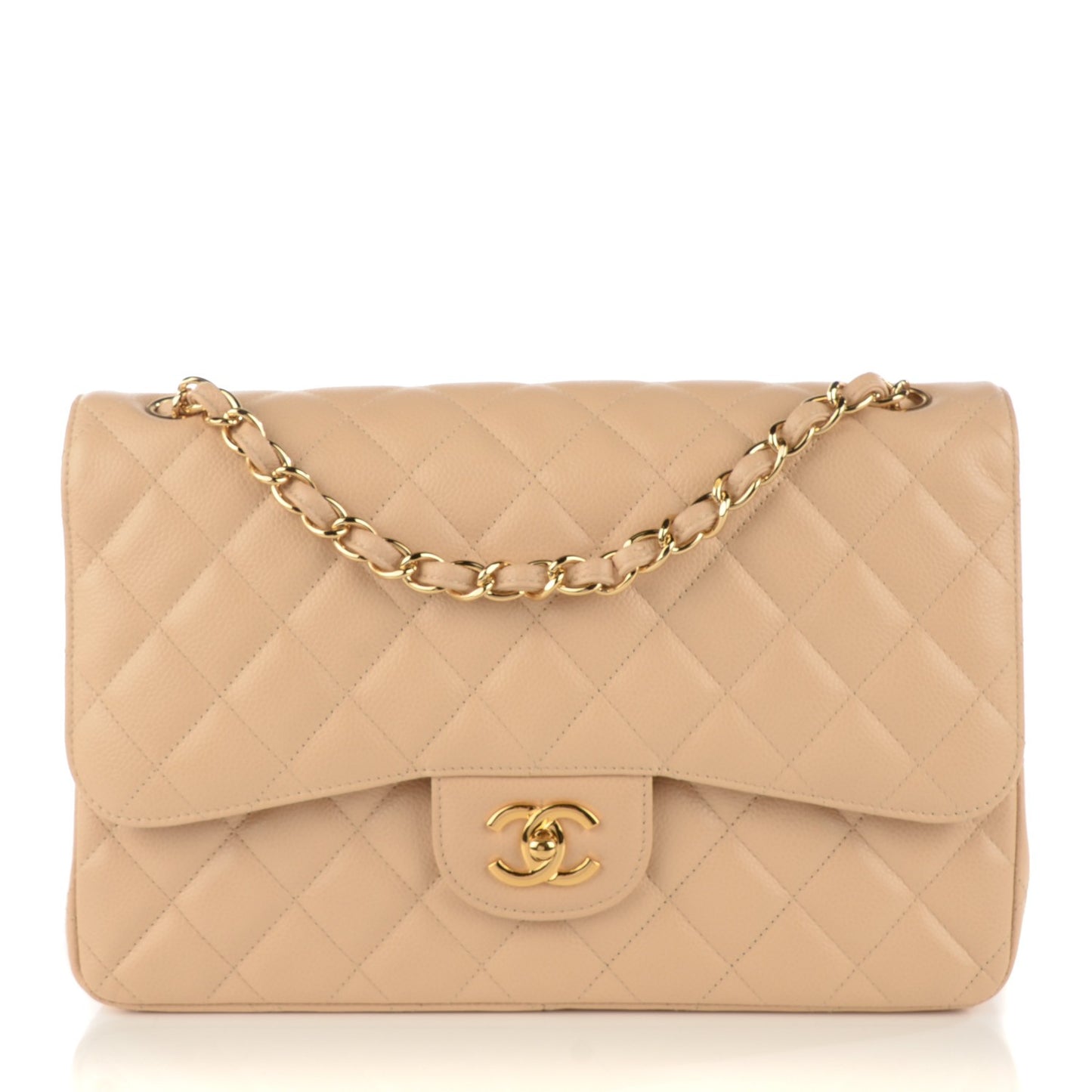 Caviar Jumbo Double Flap Light Beige