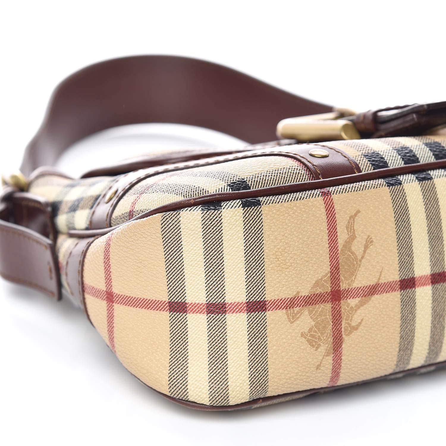 Burberry Haymarket Check Buckle Satchel Brown 10 of 11
