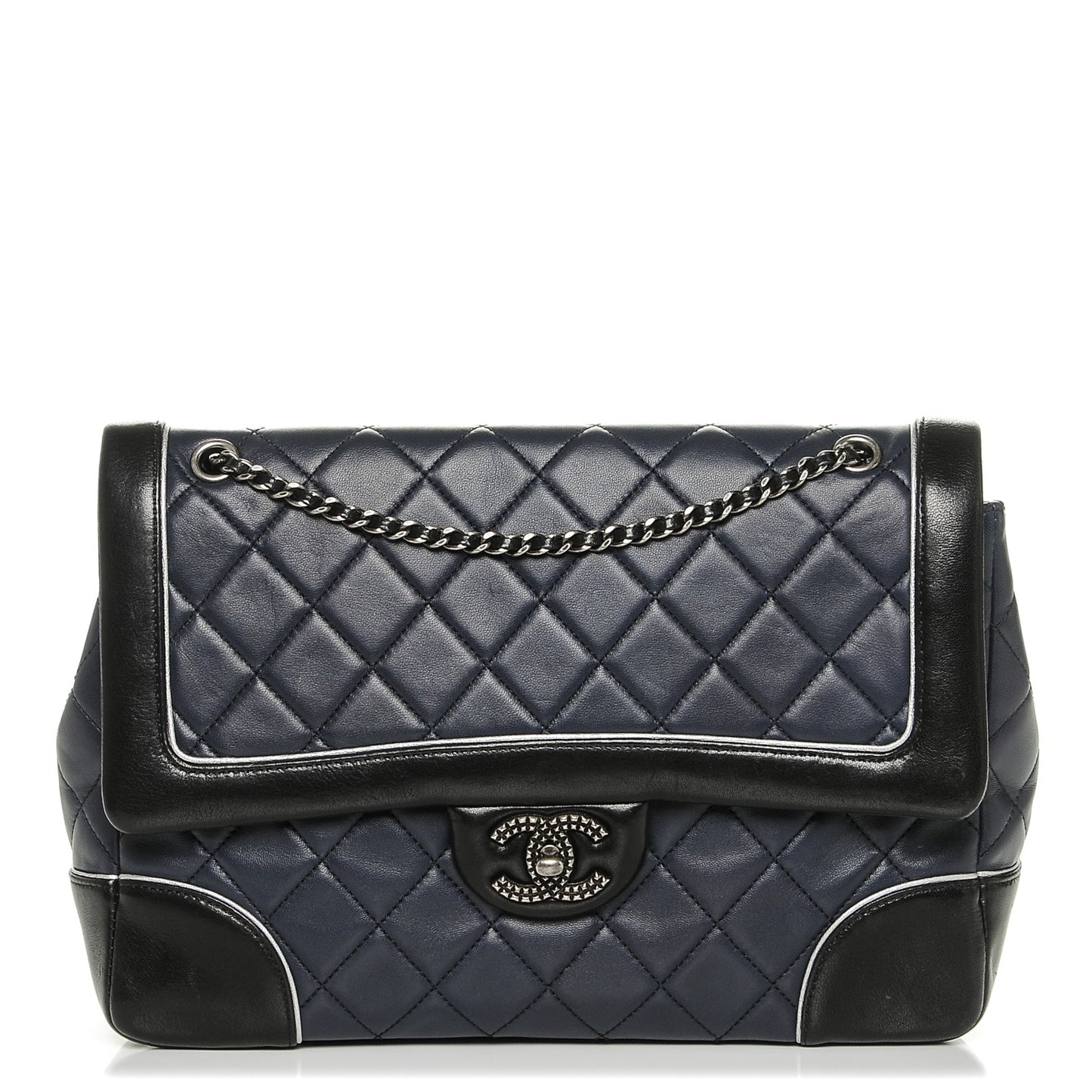 Calfskin Quilted Bi-Color Jumbo Flap Blue Black