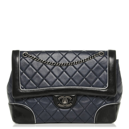 Chanel Calfskin Quilted Bi-Color Jumbo Flap Blue Black 1 of 7