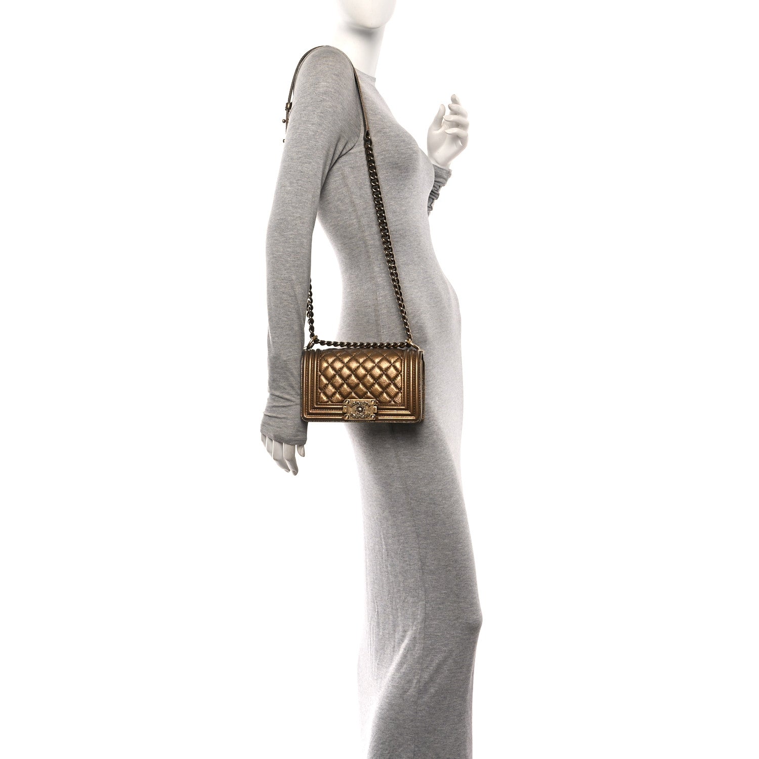 Chanel Metallic Crumpled Calfskin Quilted Gripoix Small Boy Flap Bronze 2 of 10