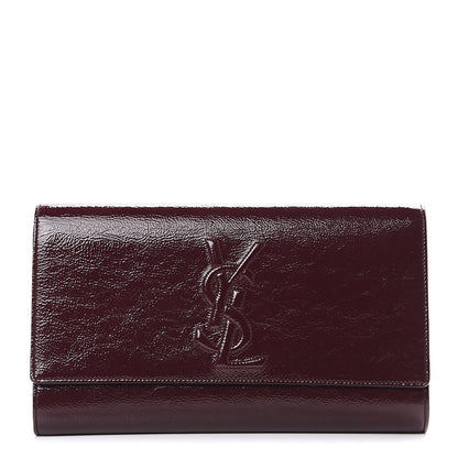 Saint Laurent Textured Patent Monogram Large Belle De Jour Clutch Burgundy 1 of 8