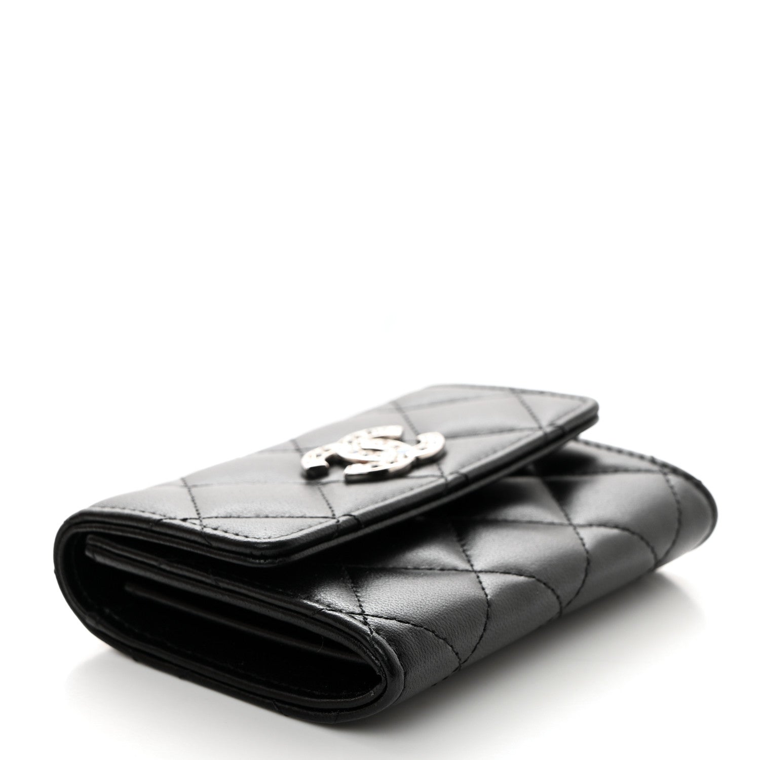 Chanel Lambskin Quilted Flap Baguette Crystal Card Holder Wallet Black 4 of 9