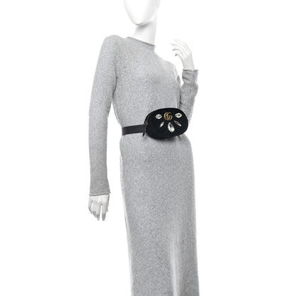 Gucci Velvet Matelasse Marquise Crystals GG Marmont Belt Bag 85 34 Black 2 of 11