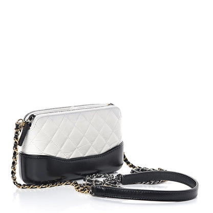 Chanel Aged Calfskin Quilted Small Gabrielle Clutch With Chain White Black 3 of 13