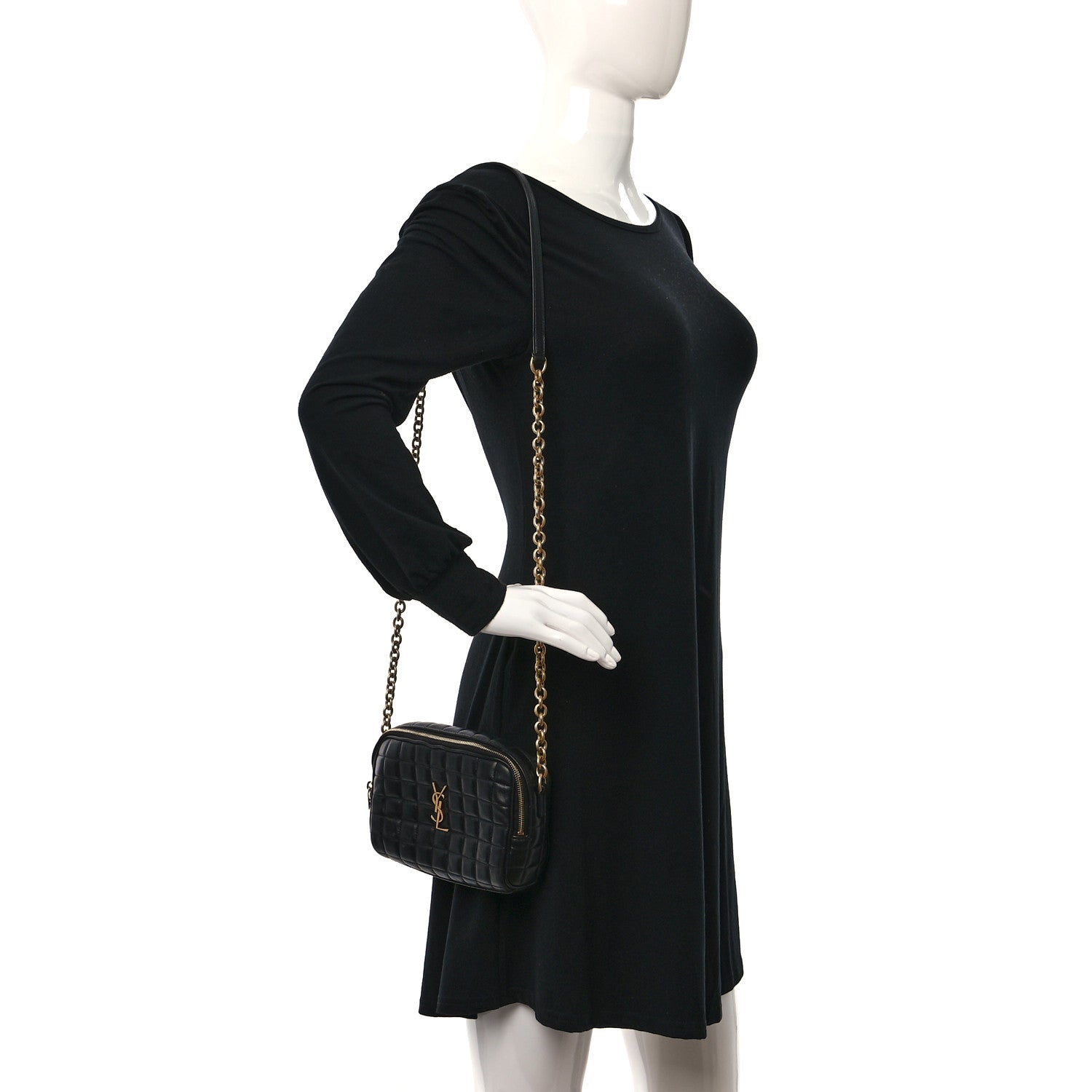 Saint Laurent Lambskin Carre Quilted Cassandre Mini Camera Bag Black 2 of 9
