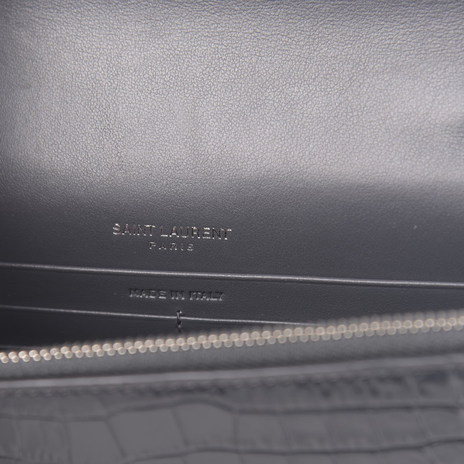 Saint Laurent Calfskin Crocodile Embossed Kate Monogram Tassel Chain Wallet Dark Smog 6 of 10