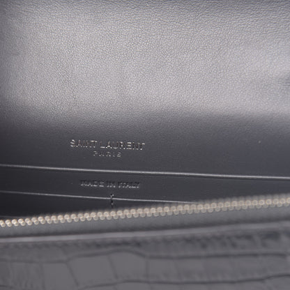 Saint Laurent Calfskin Crocodile Embossed Kate Monogram Tassel Chain Wallet Dark Smog 6 of 10