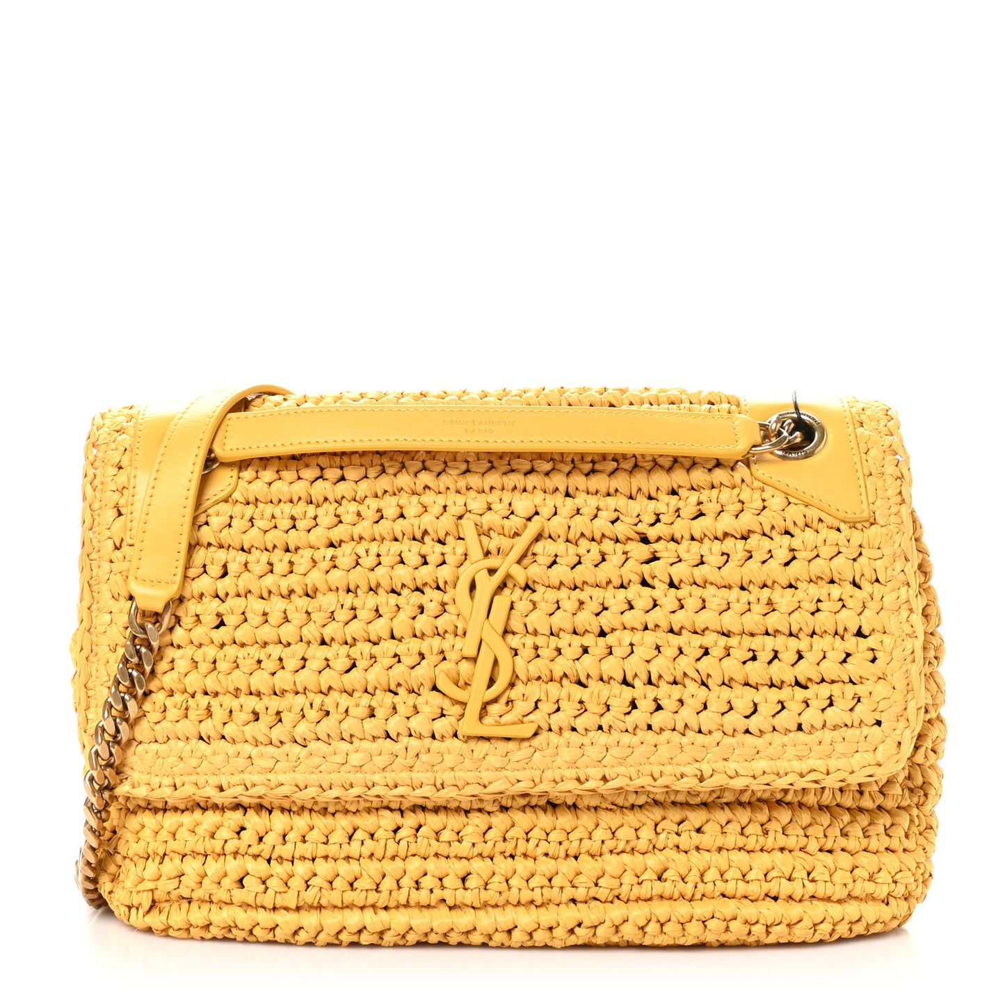 Raffia Calfskin Monogram Medium Niki Chain Satchel Wheat