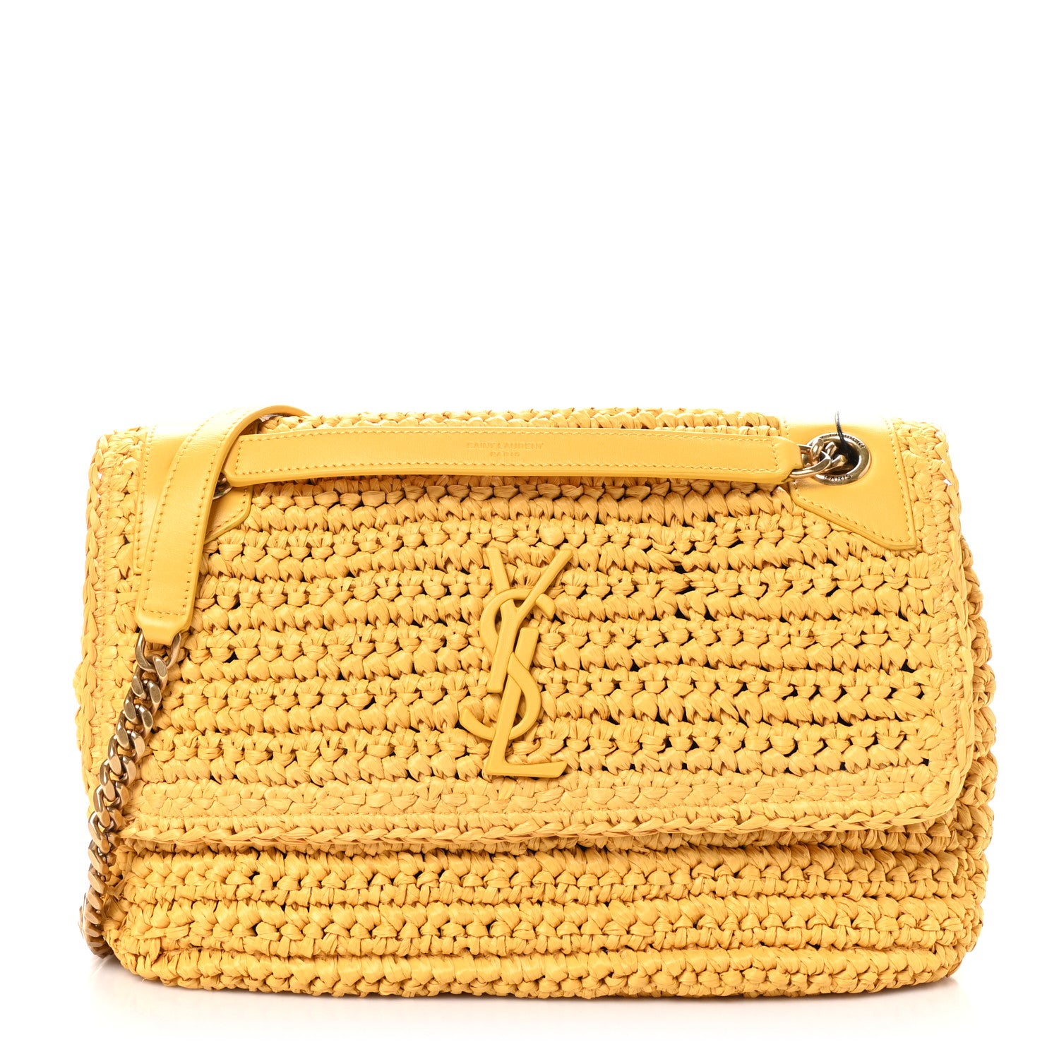 Saint Laurent Raffia Calfskin Monogram Medium Niki Chain Satchel Wheat 1 of 10