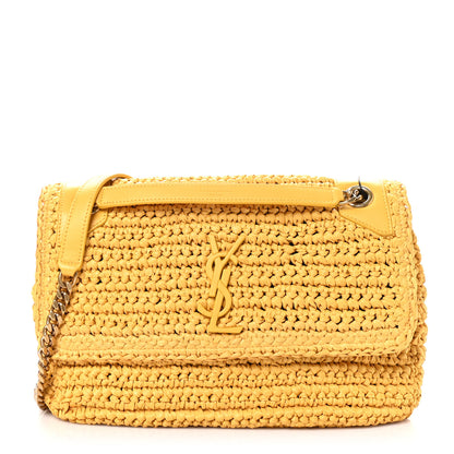 Saint Laurent Raffia Calfskin Monogram Medium Niki Chain Satchel Wheat 1 of 10