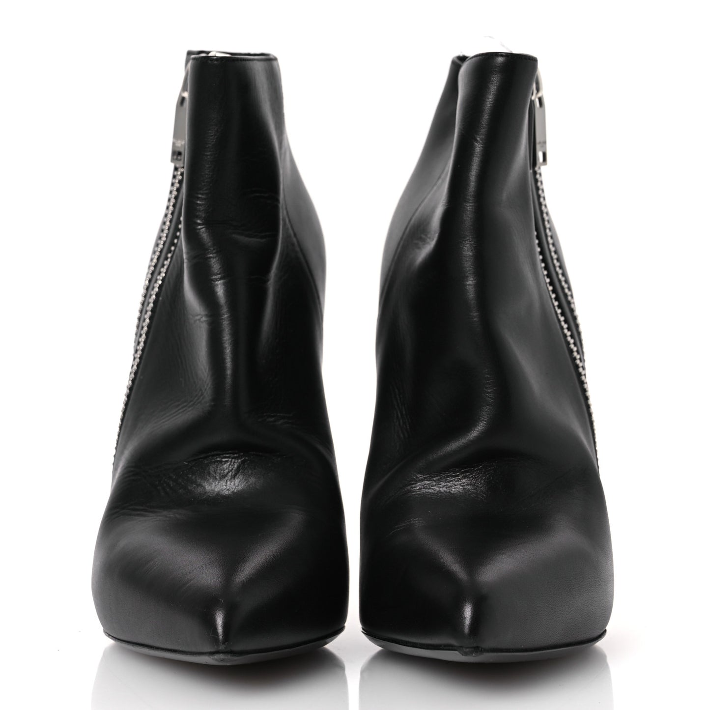 Calfskin Double Zipper Booties 38 Black