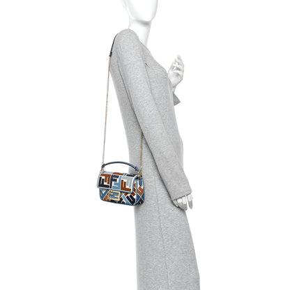 Fendi Canvas Vitello King Seta FF Embroidered Mini Baguette Blue Multicolor 2 of 10