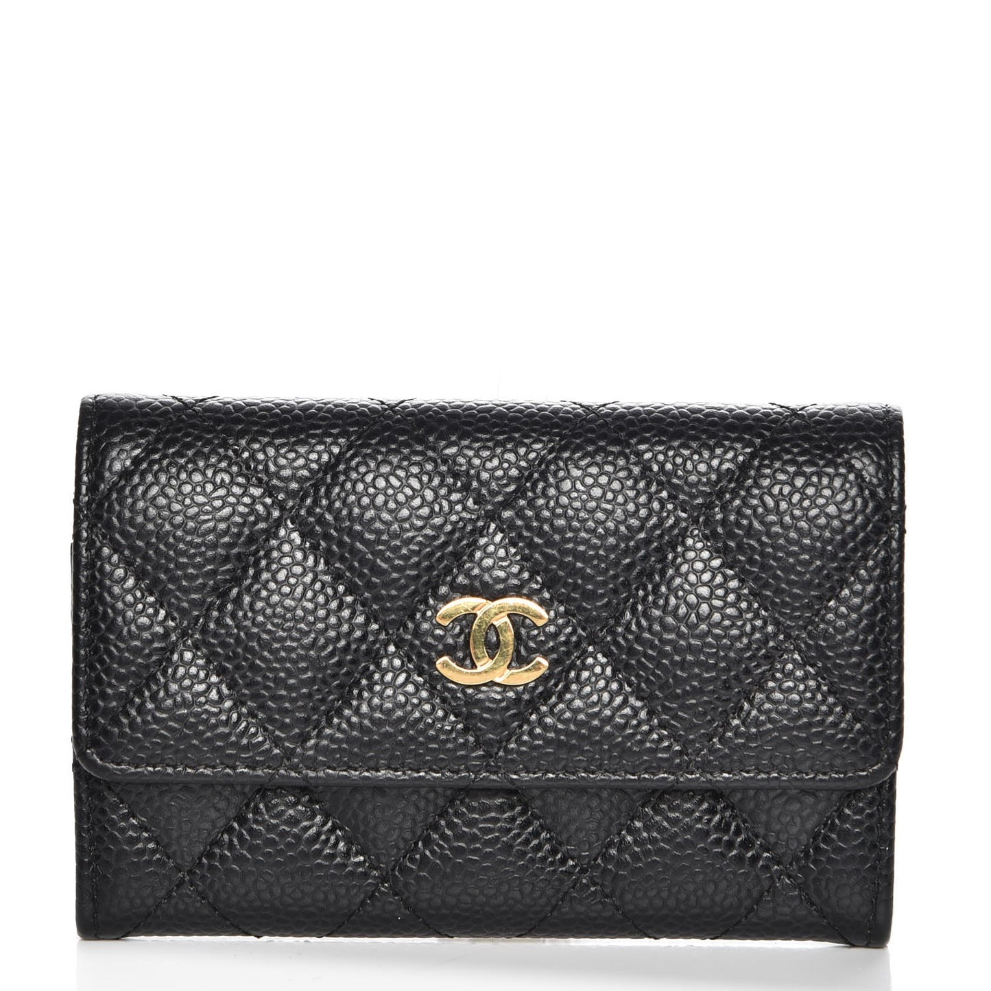 Caviar Quilted Flap Card Holder Black
