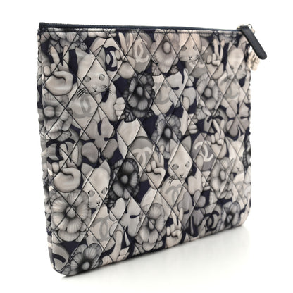 Chanel Nylon Quilted Medium Cat Emoticon Cosmetic Case Navy Grey Ecru 3 of 7