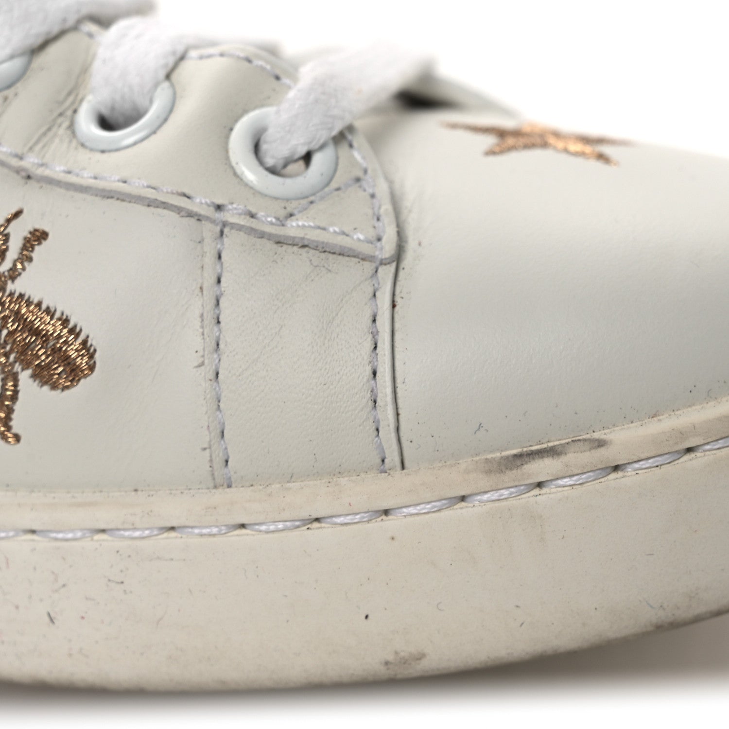 Gucci Calfskin Bee Star Embroidered Sylvie Web Ace Sneakers 35.5 White 12 of 12