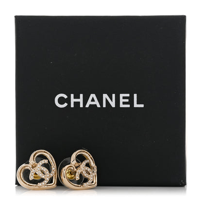 Chanel Metal Crystal CC Logo Heart Earrings Gold 5 of 5