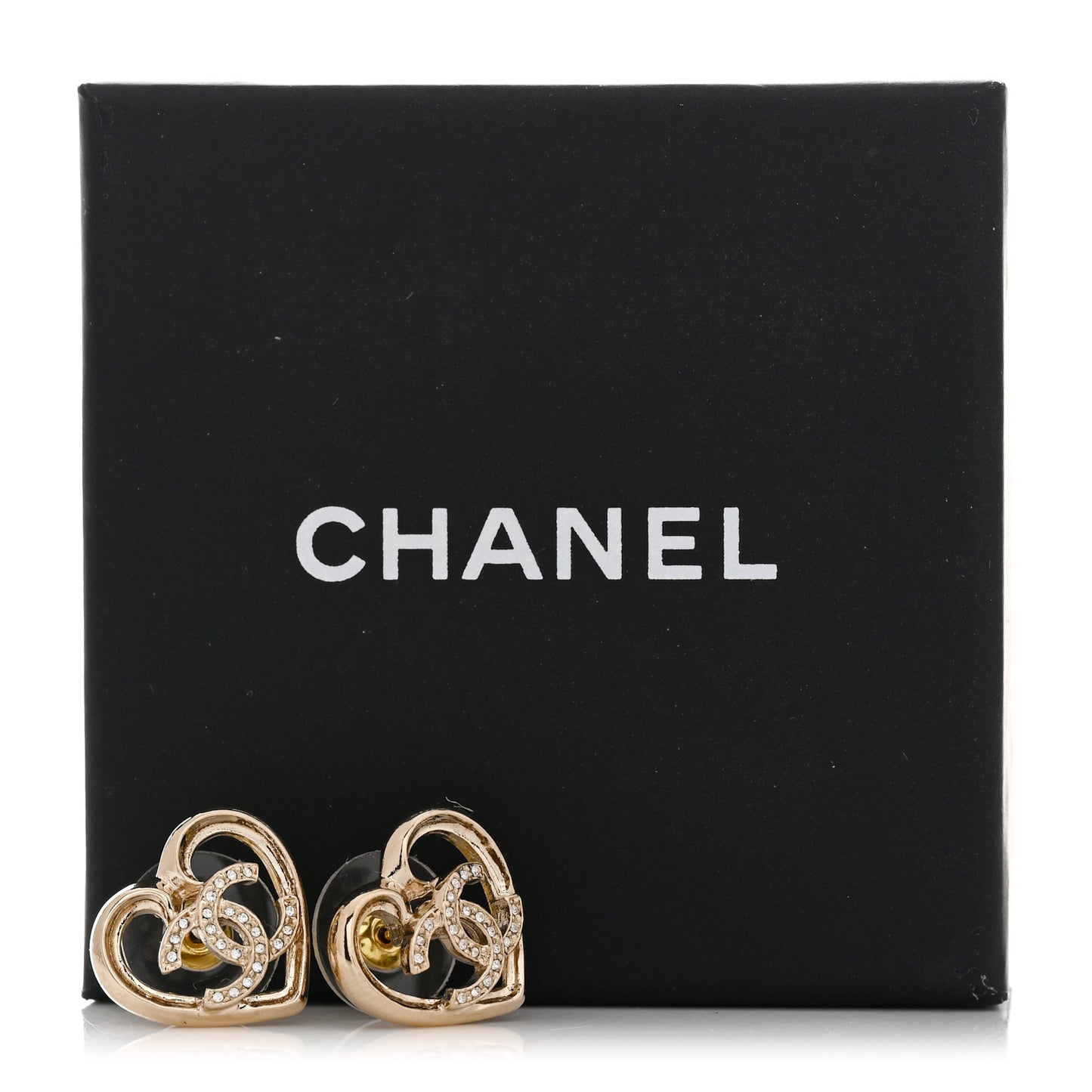 Metal Crystal CC Logo Heart Earrings Gold