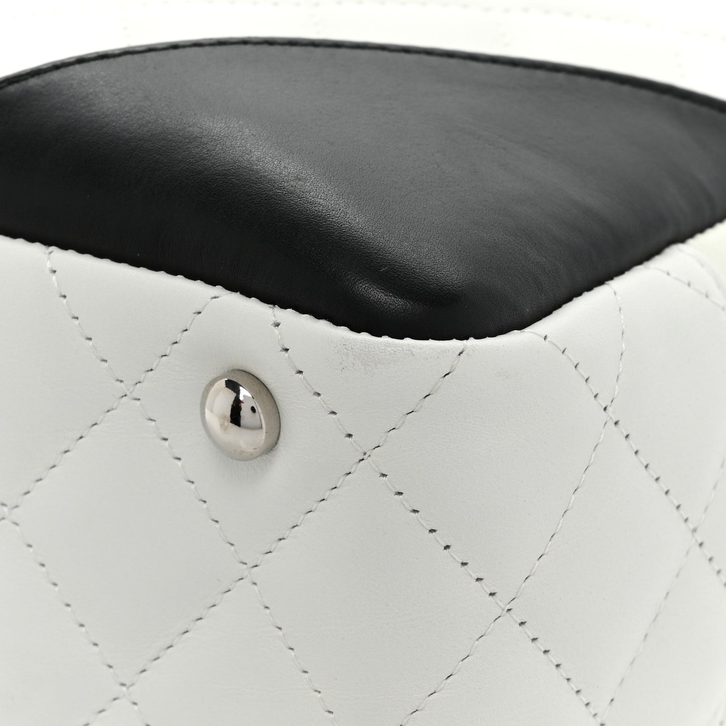 Calfskin Quilted Large Cambon Bowler White Black