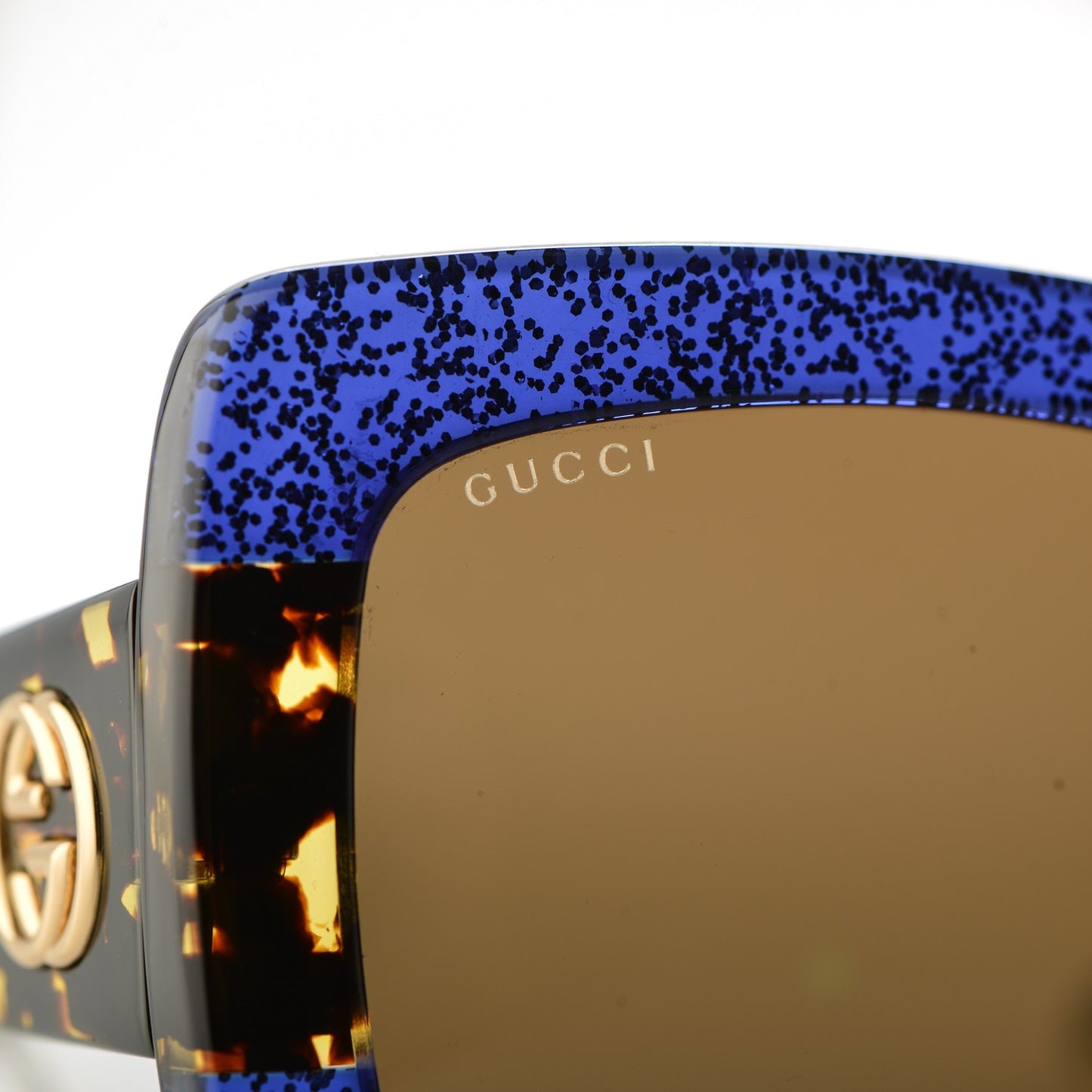 Square Frame GG0083S Sunglasses Glitter Blue Havana Brown