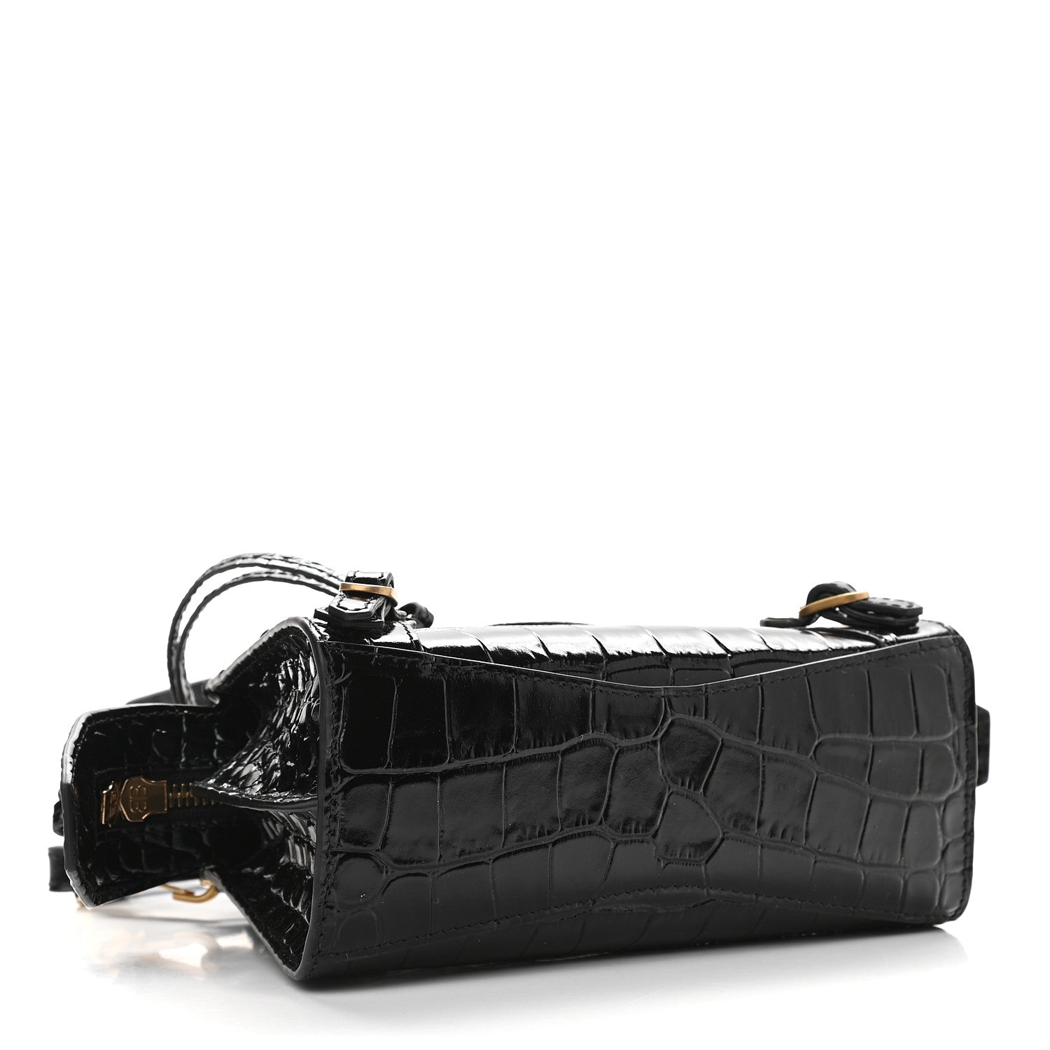 Balenciaga Shiny Supple Calfskin Crocodile Embossed Neo Classic Gold Hardware Nano City Crossbody Black 3 of 7