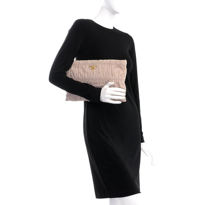 Prada Nappa Gaufre Ruched Clutch Pomice 2 of 14