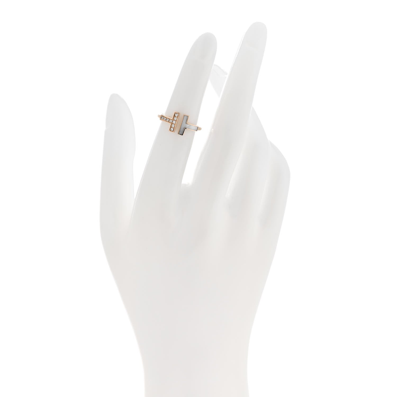 Tiffany 18K Rose Gold Diamond Mother of Pearl T Wire Ring 48 4.5 2 of 4