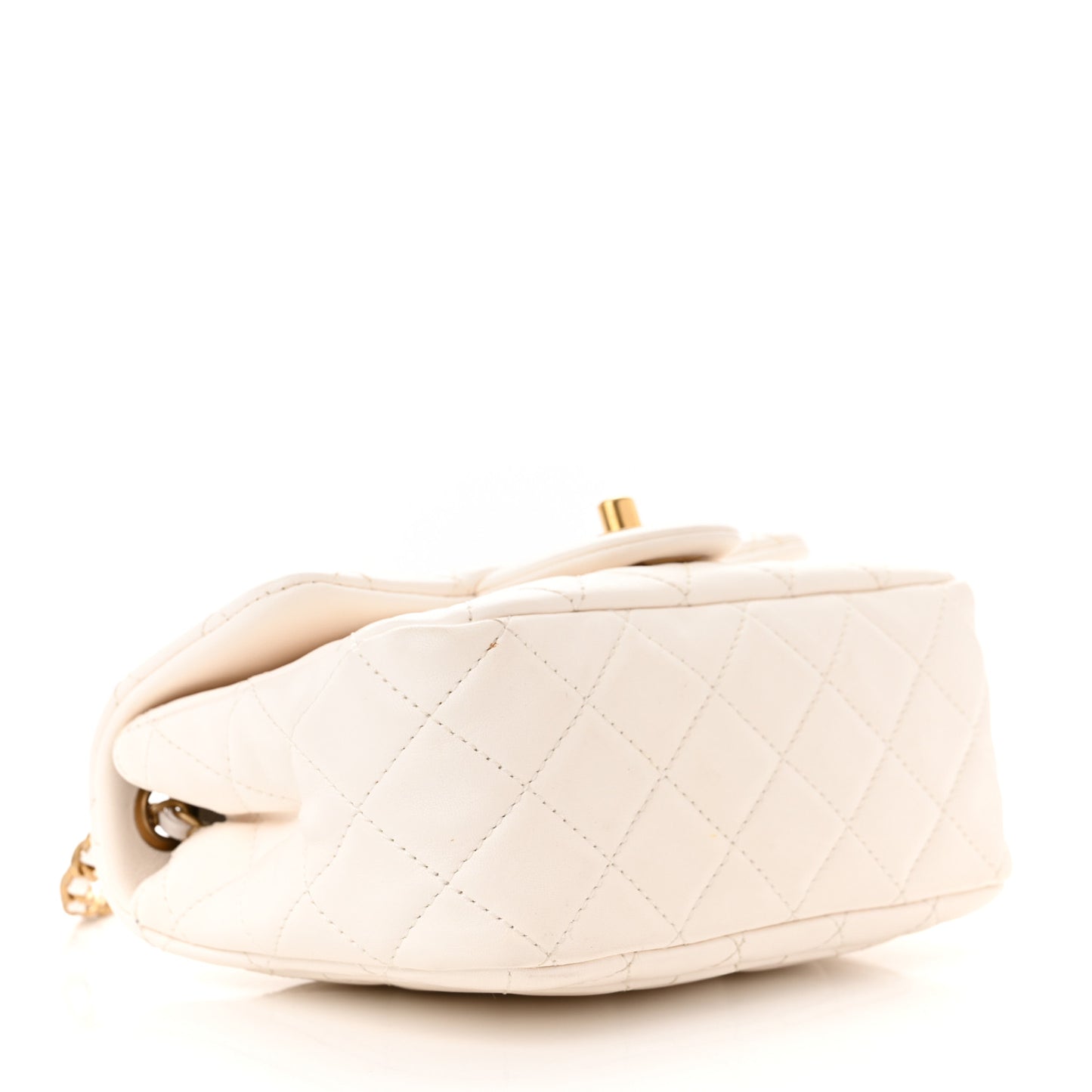 Lambskin Quilted Mini Pearl Crush Flap White