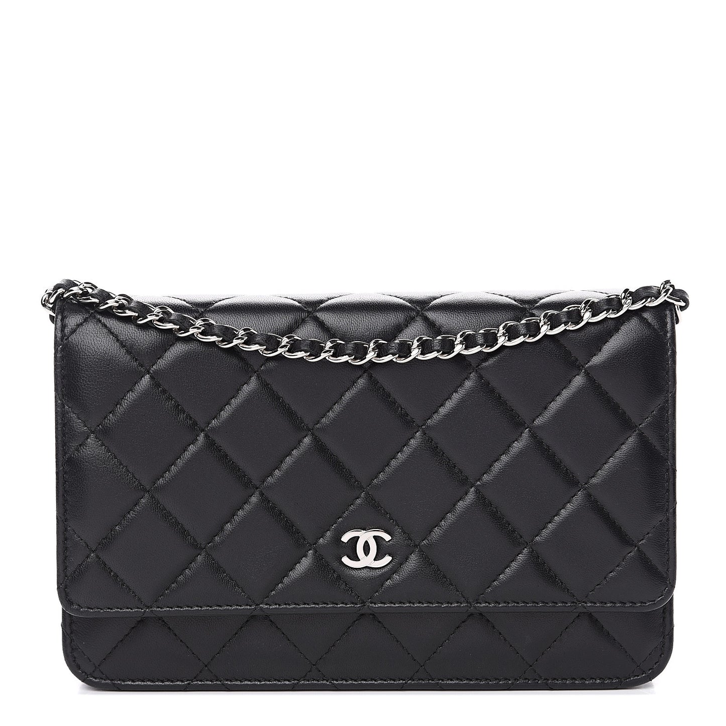 Lambskin Quilted Wallet On Chain WOC Black