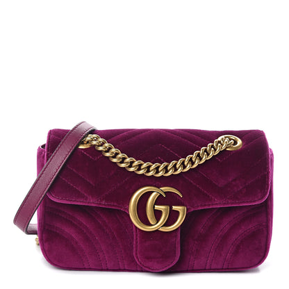 Gucci Velvet Matelasse Mini GG Marmont Shoulder Bag Fuchsia Violet Cyclamen 1 of 8