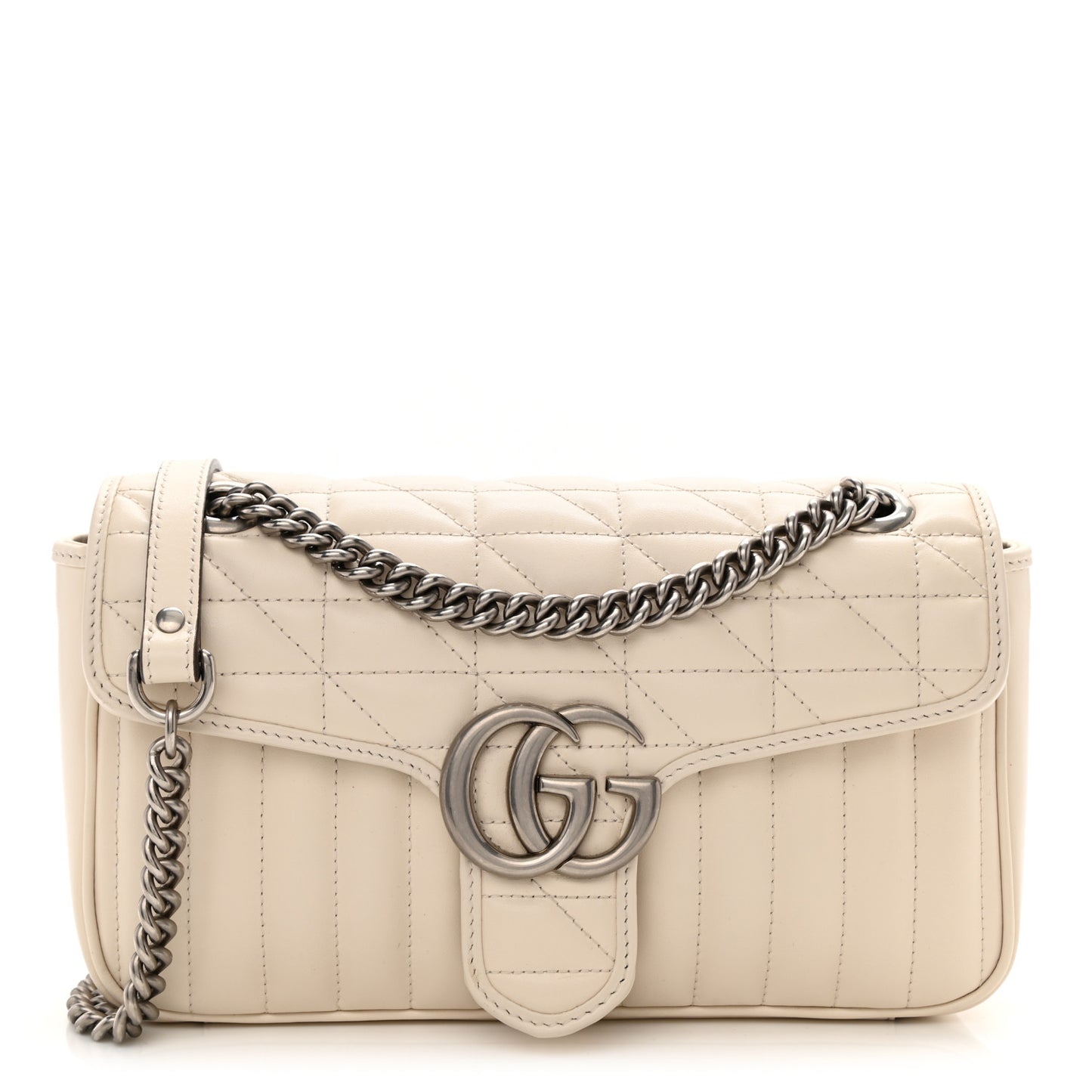 Calfskin Matelasse Aria Small GG Marmont Shoulder Bag Mystic White