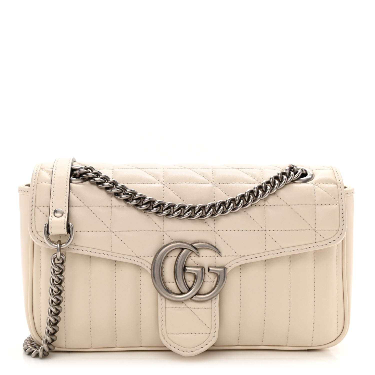 Gucci Calfskin Matelasse Aria Small GG Marmont Shoulder Bag Mystic White 1 of 8