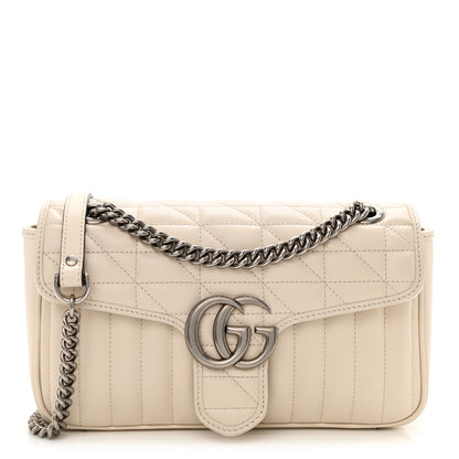 Gucci Calfskin Matelasse Aria Small GG Marmont Shoulder Bag Mystic White 1 of 8