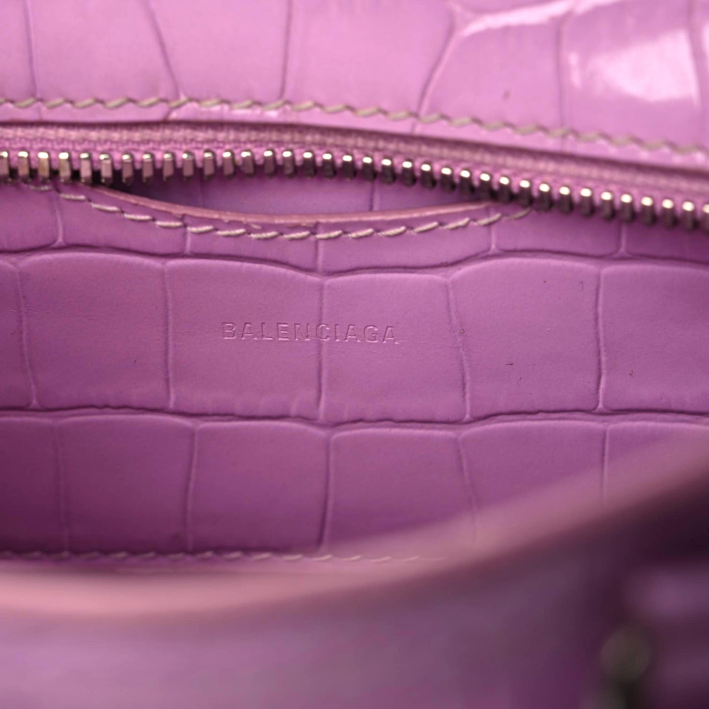 Calfskin Crocodile Embossed Neo Classic Silver Hardware Nano City Crossbody Lilac