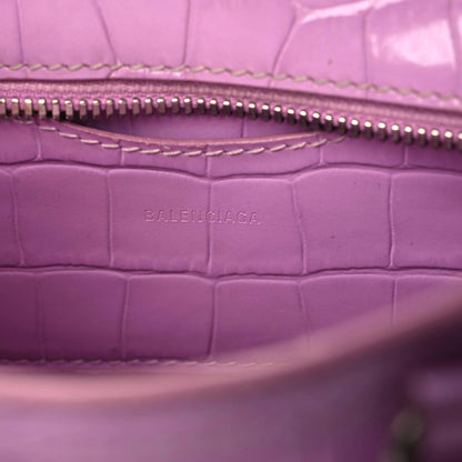 Balenciaga Calfskin Crocodile Embossed Neo Classic Silver Hardware Nano City Crossbody Lilac 12 of 14